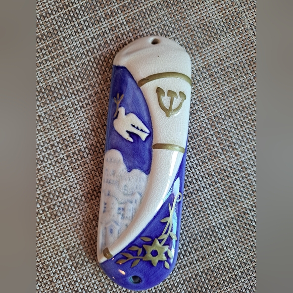 Other - Jewish Mezuzah Painted Ceramic Dove Olive Branch Star of David